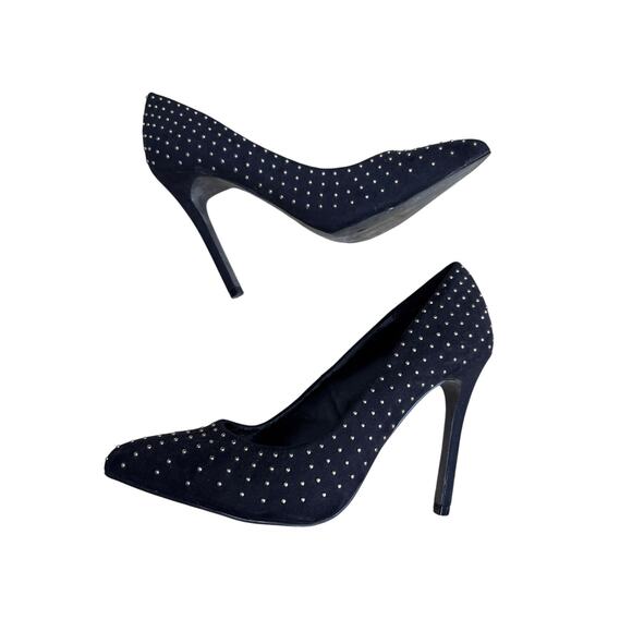 Mix No 6 high heel pumps US 7.5M goldtone studs on black faux suede sexy shoes - Picture 7 of 10